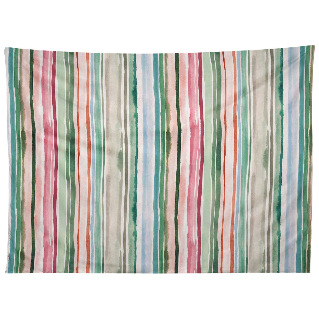 Ninola Design Botanic Retreat Watercolor Stripes Green Orange Red Tapestry
