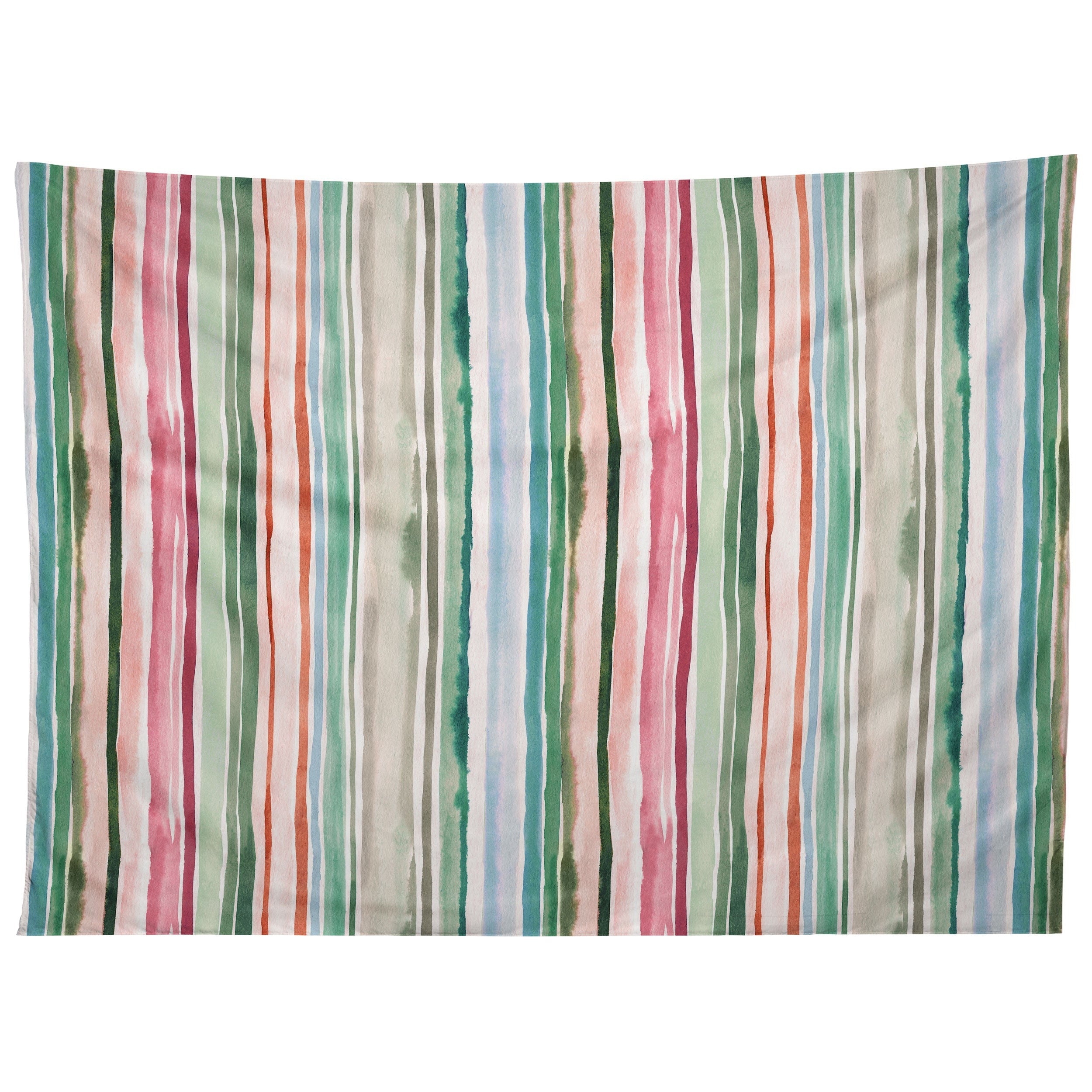 Ninola Design Botanic Retreat Watercolor Stripes Green Orange Red Tapestry