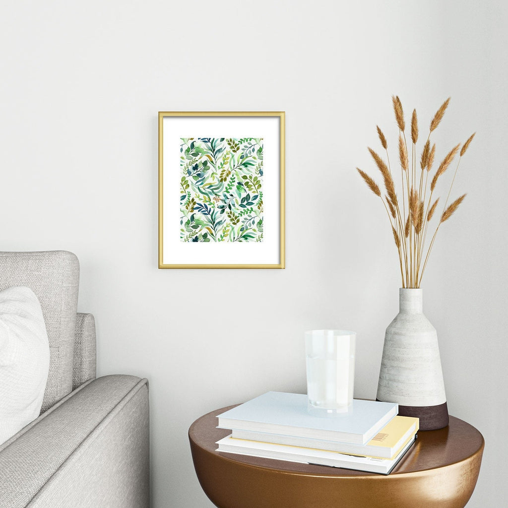 Ninola Design Botanic Retreat Loose Botanical Leaves Watercolor Green Metal Framed Art Print