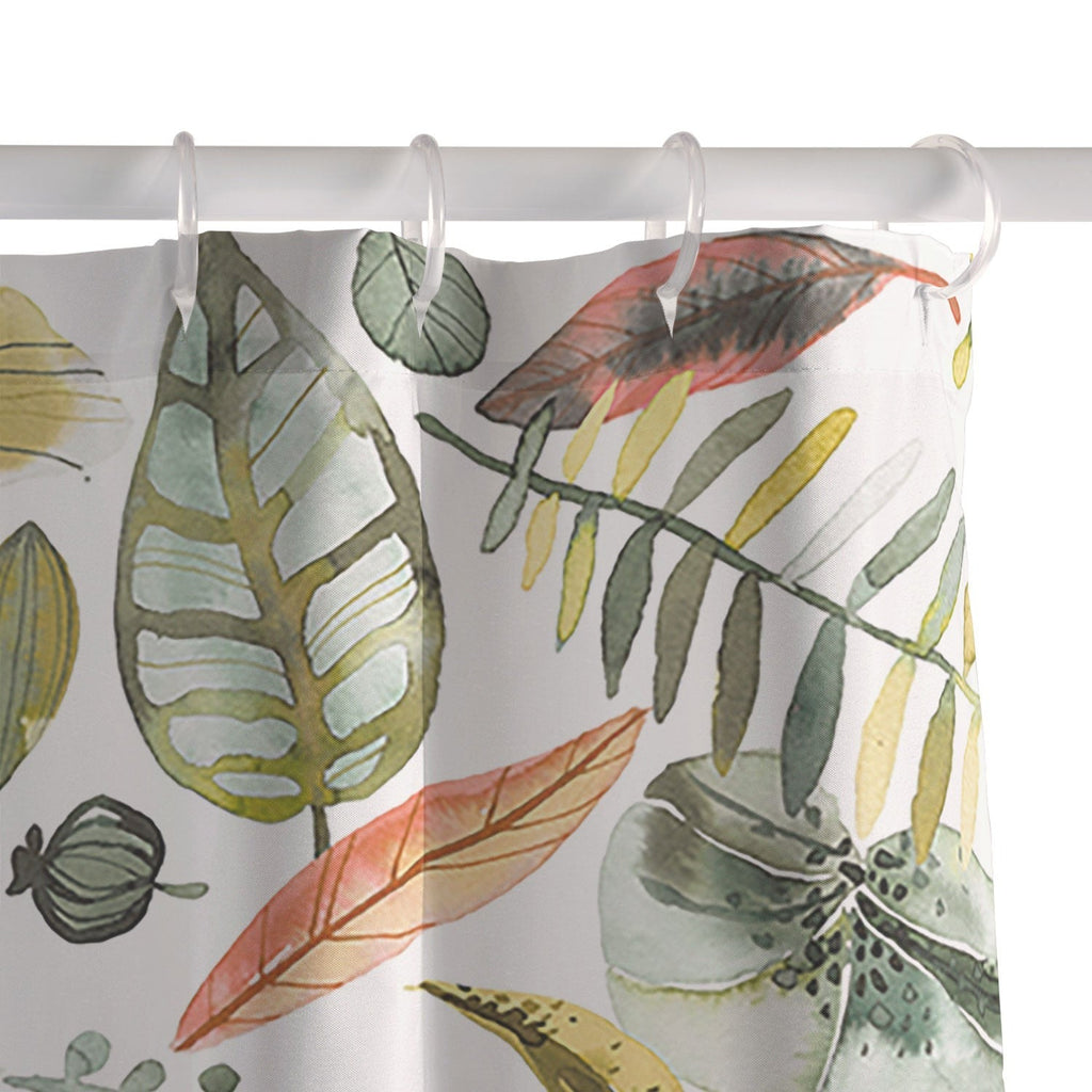 Ninola Design Botanic Retreat Tropical Jungle Leaves Botanical Green Orange Shower Curtain