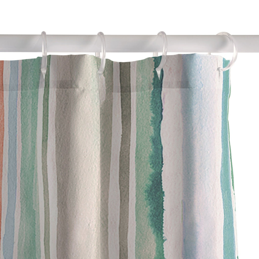 Ninola Design Botanic Retreat Watercolor Stripes Green Orange Red Shower Curtain