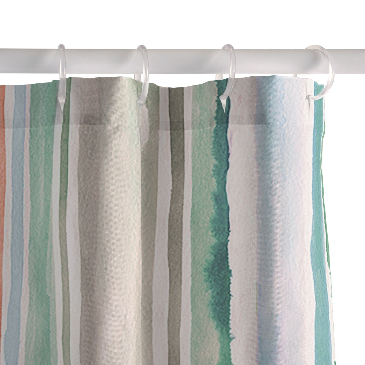 Ninola Design Botanic Retreat Watercolor Stripes Green Orange Red Shower Curtain