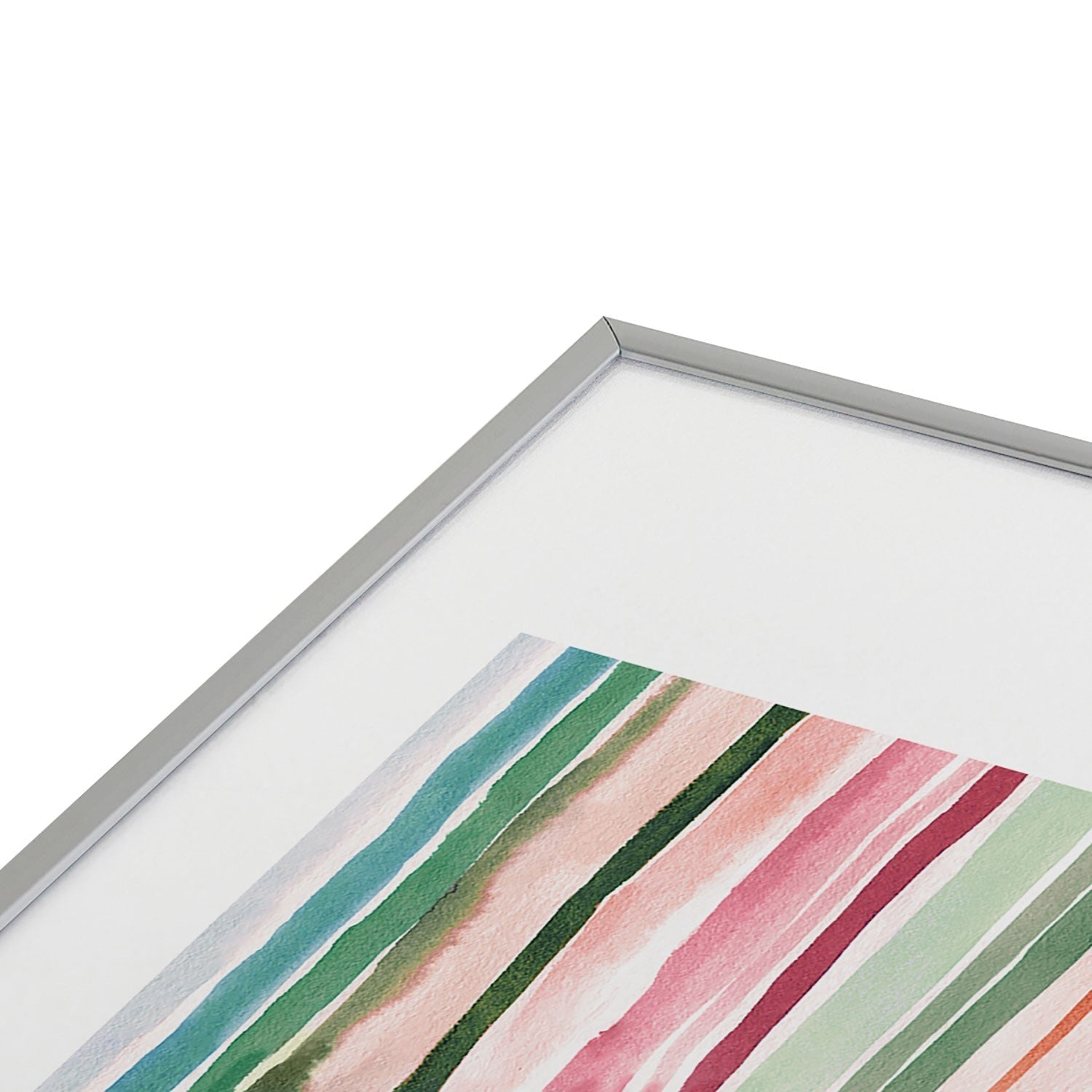 Ninola Design Botanic Retreat Watercolor Stripes Green Orange Red Metal Framed Art Print