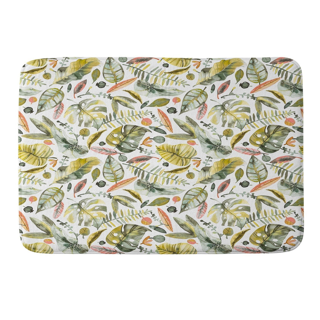 Ninola Design Botanic Retreat Tropical Jungle Leaves Botanical Green Orange Memory Foam Bath Mat