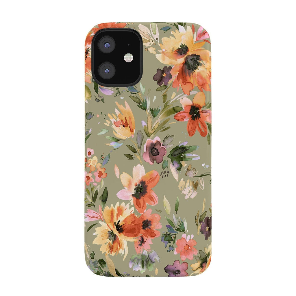 Ninola Design Botanic Retreat Painterly Tropical Flowers Sage Green Phone Case