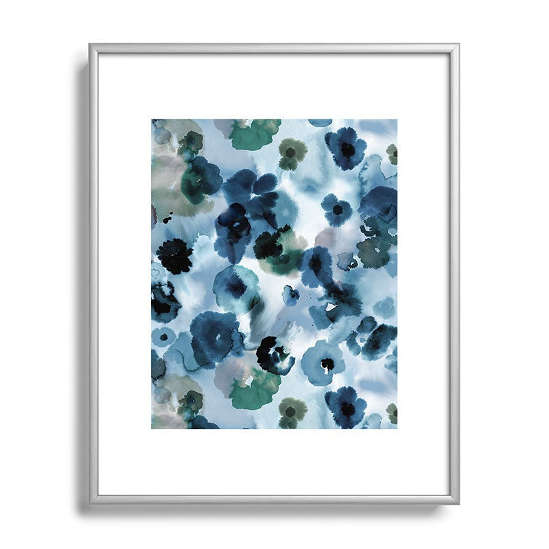 Ninola Design Botanic Retreat Ombre Abstract Watercolor Flowers Blue Navy Metal Framed Art Print