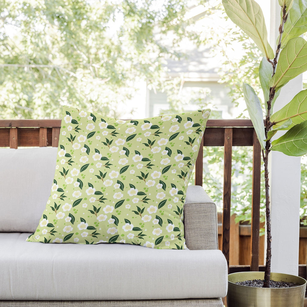 Design by Spark Matcha Tea Florals Outdoor Throw Pillow