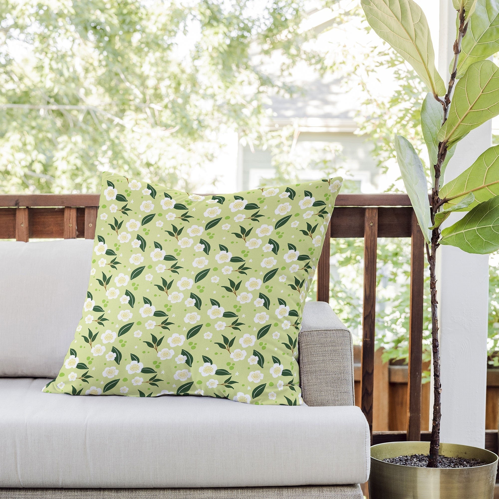 Design by Spark Matcha Tea Florals Outdoor Throw Pillow