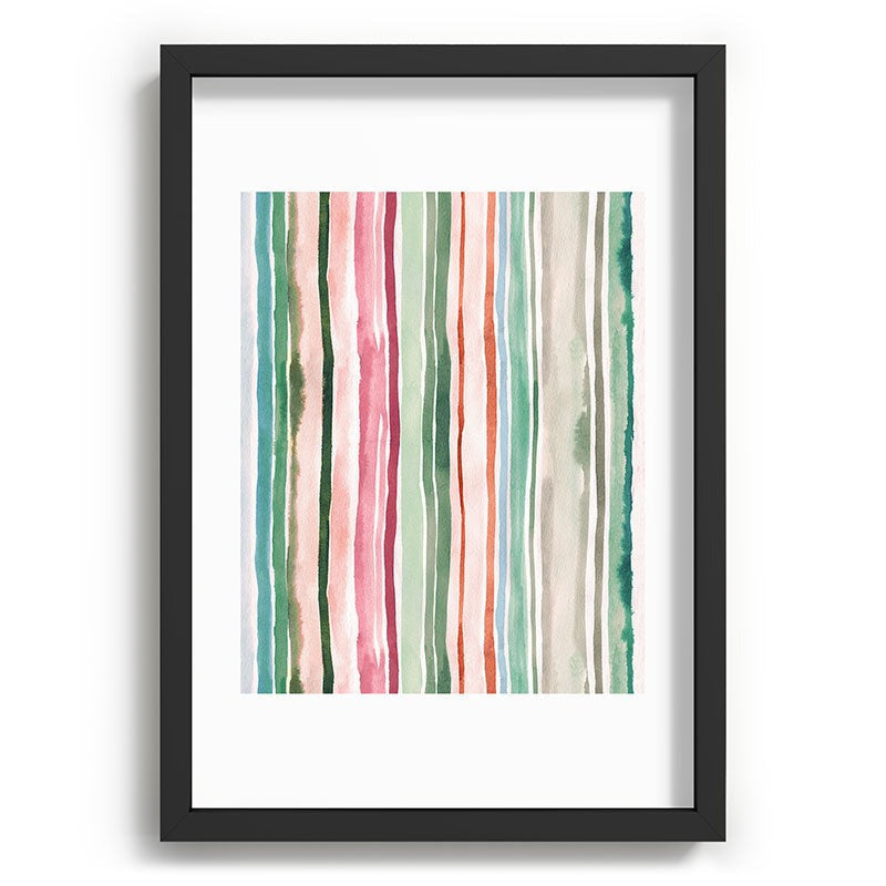Ninola Design Botanic Retreat Watercolor Stripes Green Orange Red Recessed Framing Rectangle
