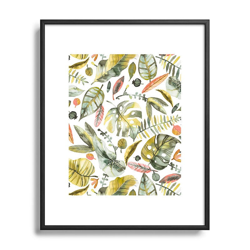 Ninola Design Botanic Retreat Tropical Jungle Leaves Botanical Green Orange Metal Framed Art Print