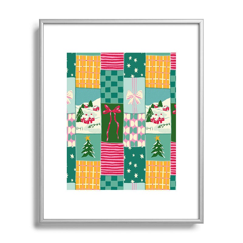 LouBruzzoni Cozy Christmas Patchwork Metal Framed Art Print