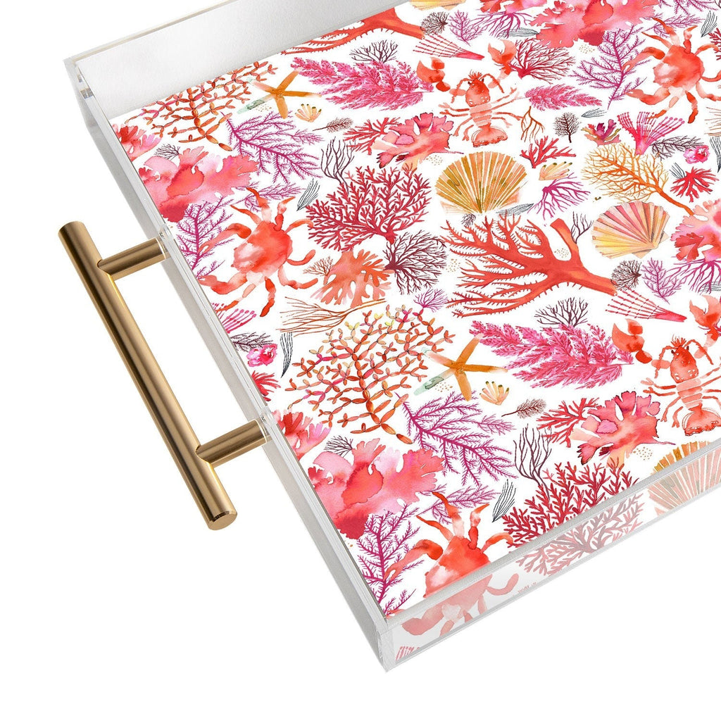 Ninola Design Botanic Retreat Coral Reef Crab Lobster Red Acrylic Tray