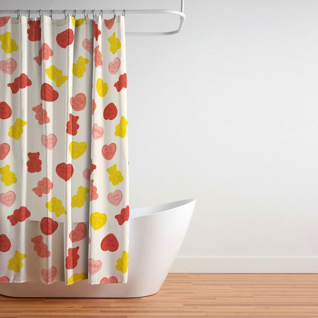 Design by Spark Gummy Bears and Candy Hearts Valentines Shower Curtain