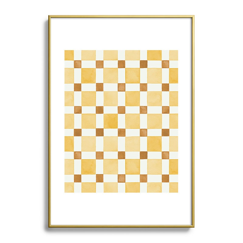 Ninola Design Everyday Artifact Checker Mosaic Tiles Geometry Yellow Metal Framed Art Print