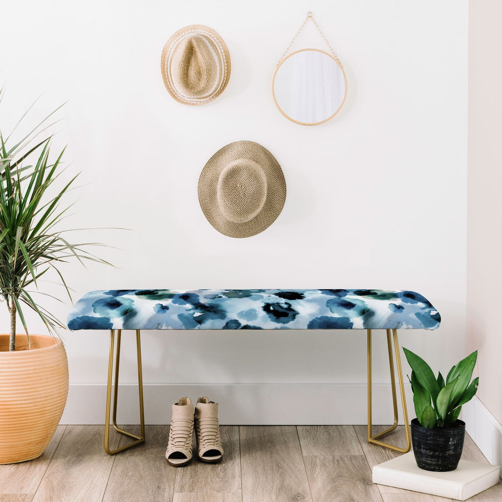 Ninola Design Botanic Retreat Ombre Abstract Watercolor Flowers Blue Navy Bench