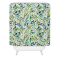 Ninola Design Botanic Retreat Loose Botanical Leaves Watercolor Green Shower Curtain