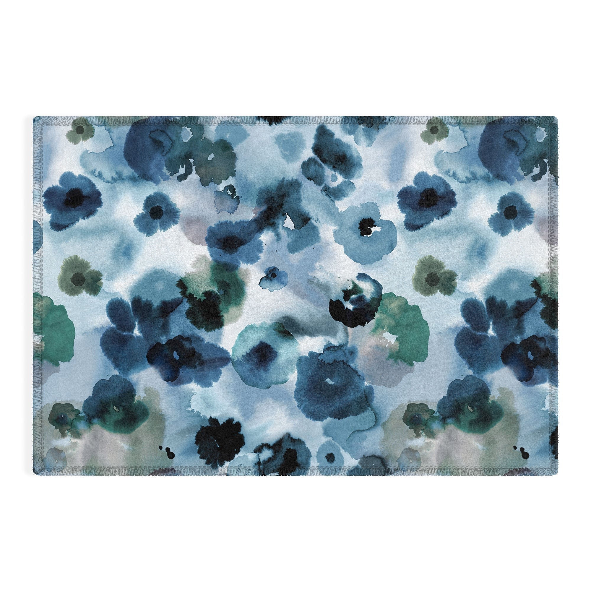 Ninola Design Botanic Retreat Ombre Abstract Watercolor Flowers Blue Navy Outdoor Rug
