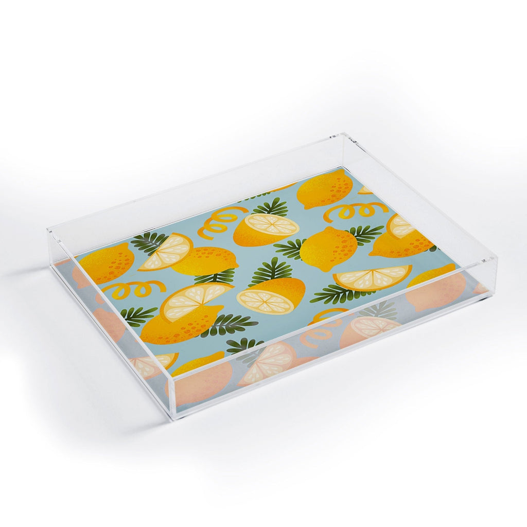Jessica Molina Lemon Pattern on Sky Blue Acrylic Tray
