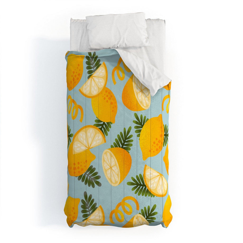 Jessica Molina Lemon Pattern on Sky Blue Comforter