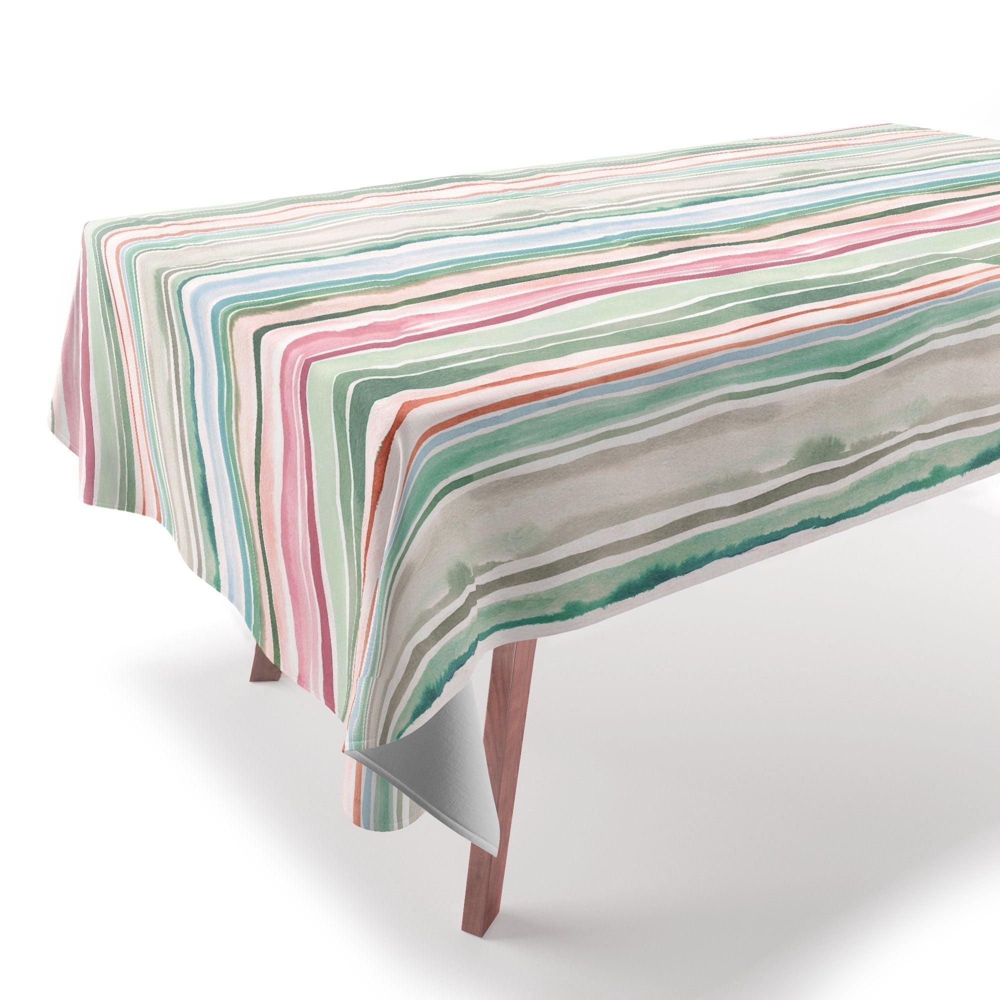 Ninola Design Botanic Retreat Watercolor Stripes Green Orange Red Tablecloth