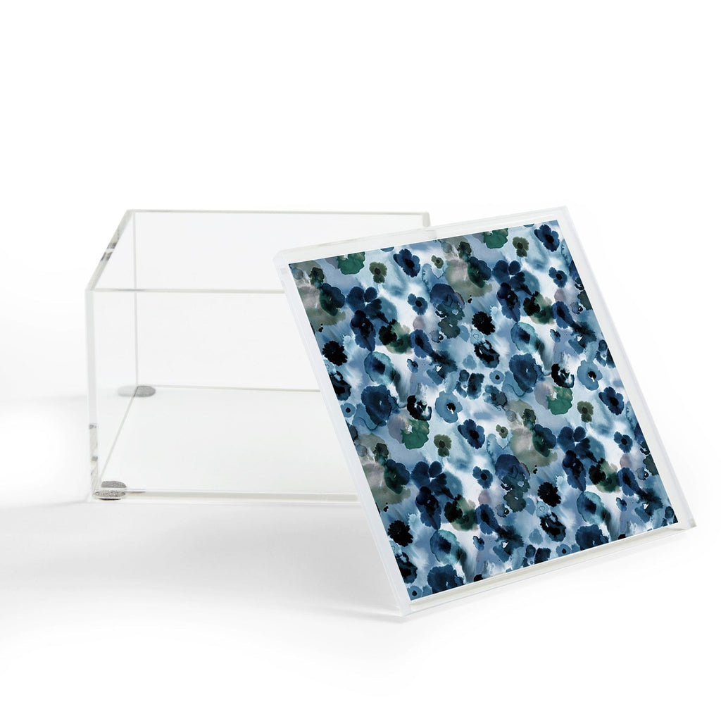 Ninola Design Botanic Retreat Ombre Abstract Watercolor Flowers Blue Navy Acrylic Box