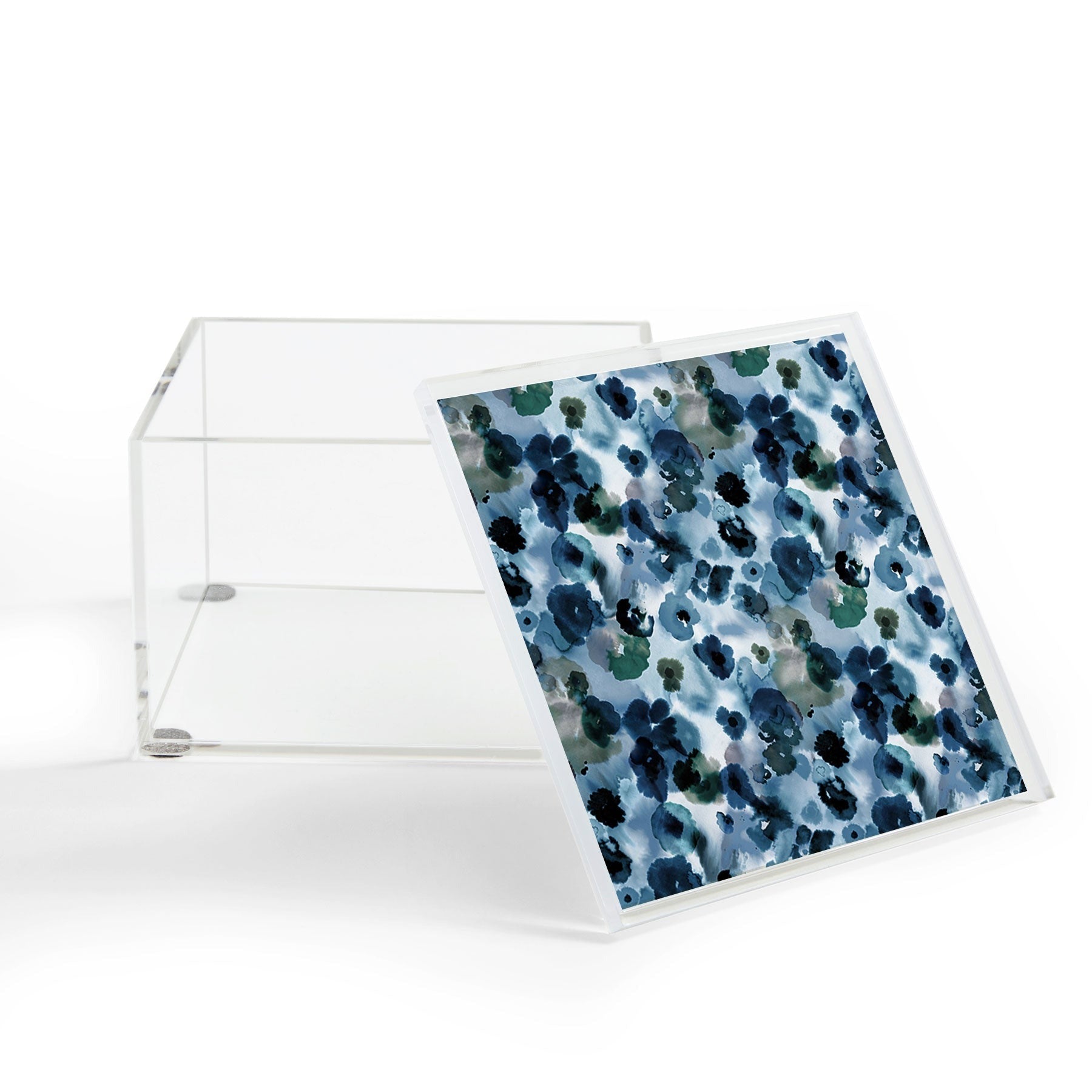 Ninola Design Botanic Retreat Ombre Abstract Watercolor Flowers Blue Navy Acrylic Box