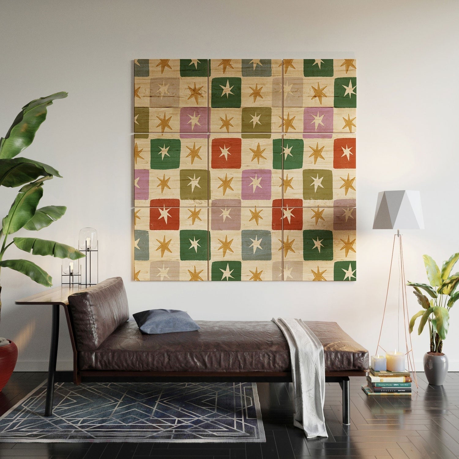 LouBruzzoni Retro Star Block Pattern Wood Wall Mural
