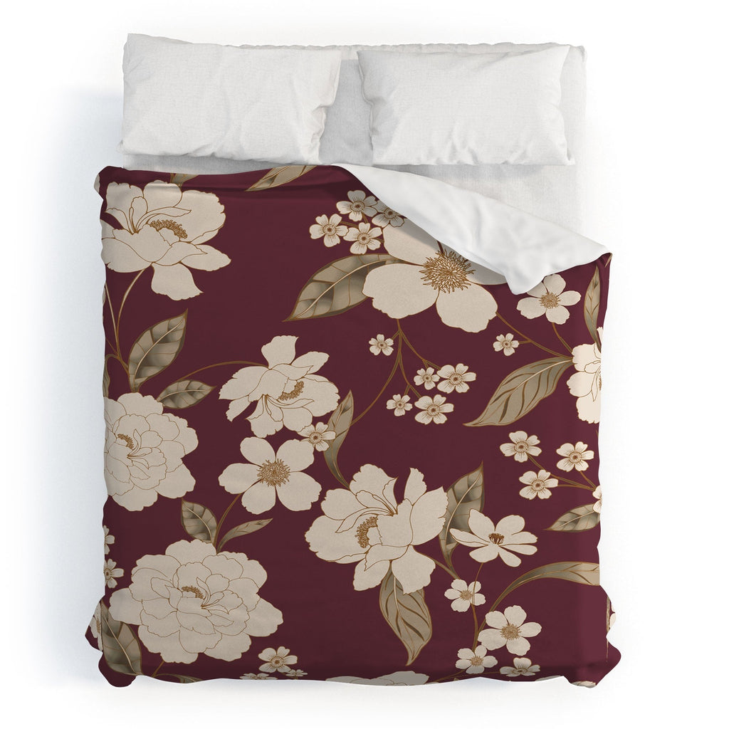 Gabriela Fuente Burgundy Floral Roberta Duvet Cover