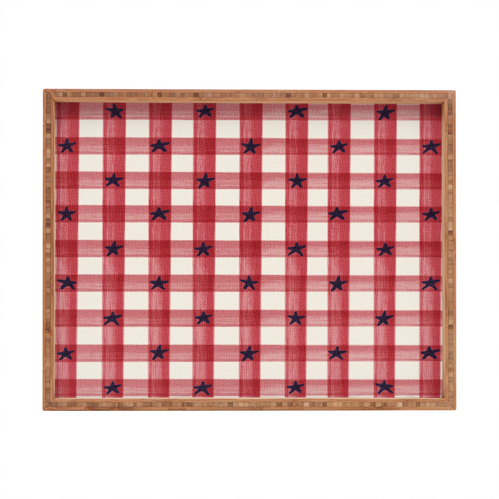 DENY Designs Red Gingham plus Stars Rectangular Tray