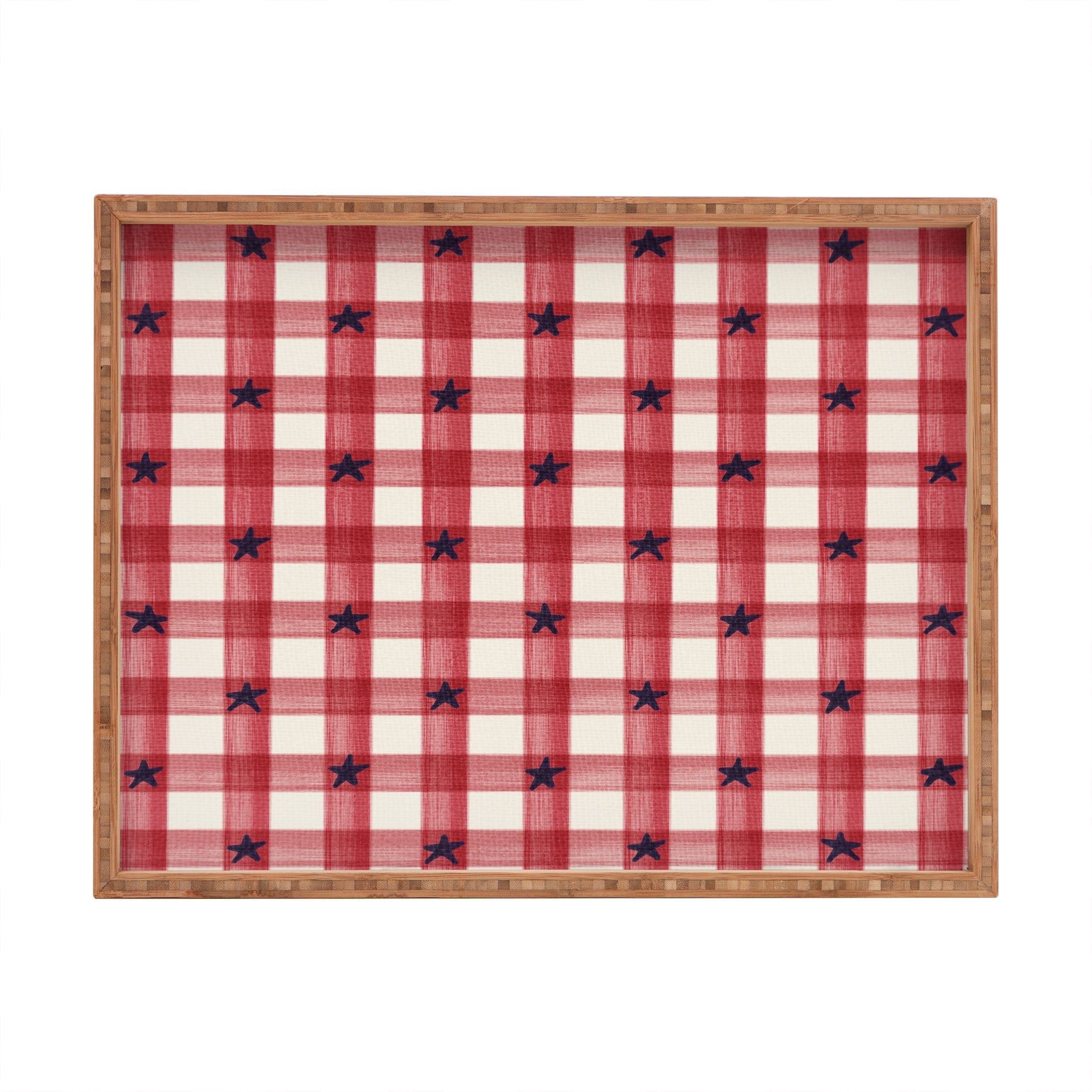 DENY Designs Red Gingham plus Stars Rectangular Tray