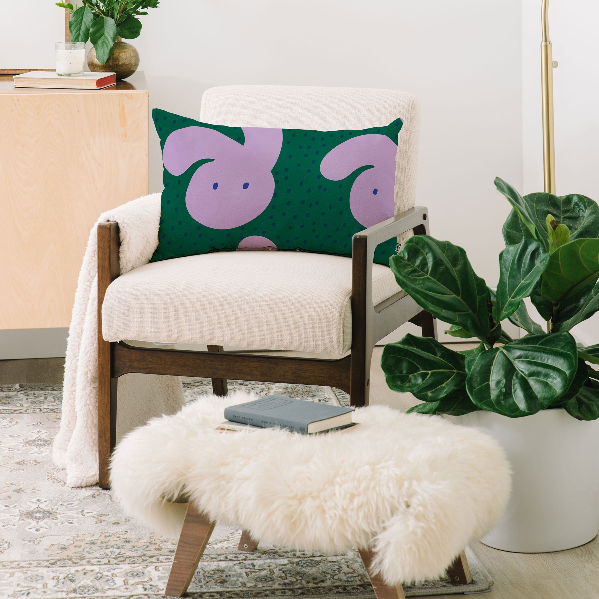 Camilla Foss Pebbles and Rabbit Oblong Throw Pillow