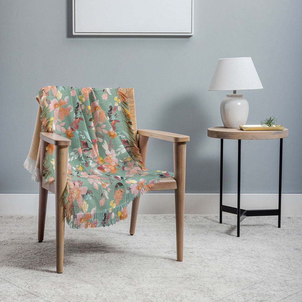 Ninola Design Botanic Retreat Floral Oleander Whimsical Teal Green Throw Blanket