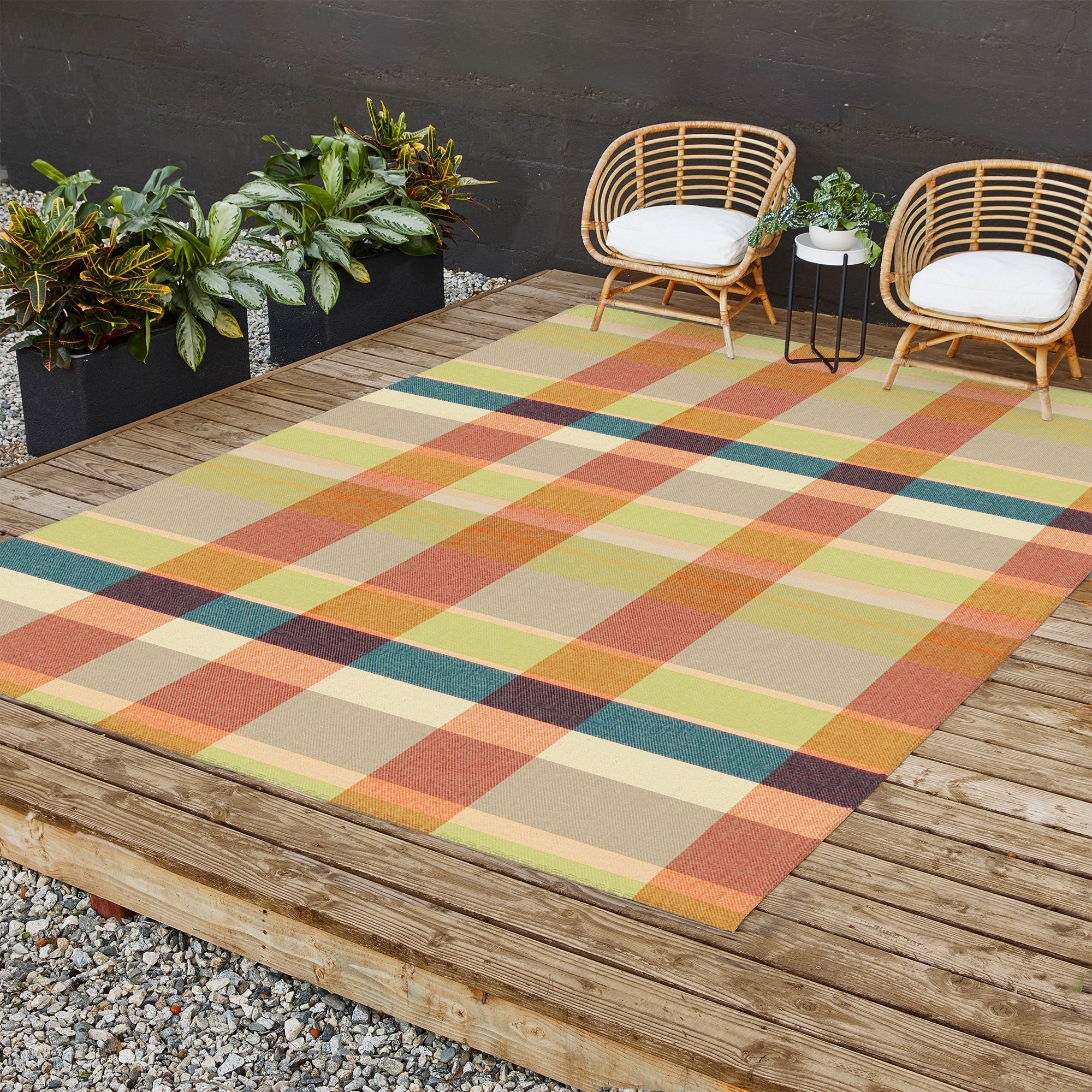 Marta Barragan Camarasa Retro Picnic Plaid Warm Tones Outdoor Rug