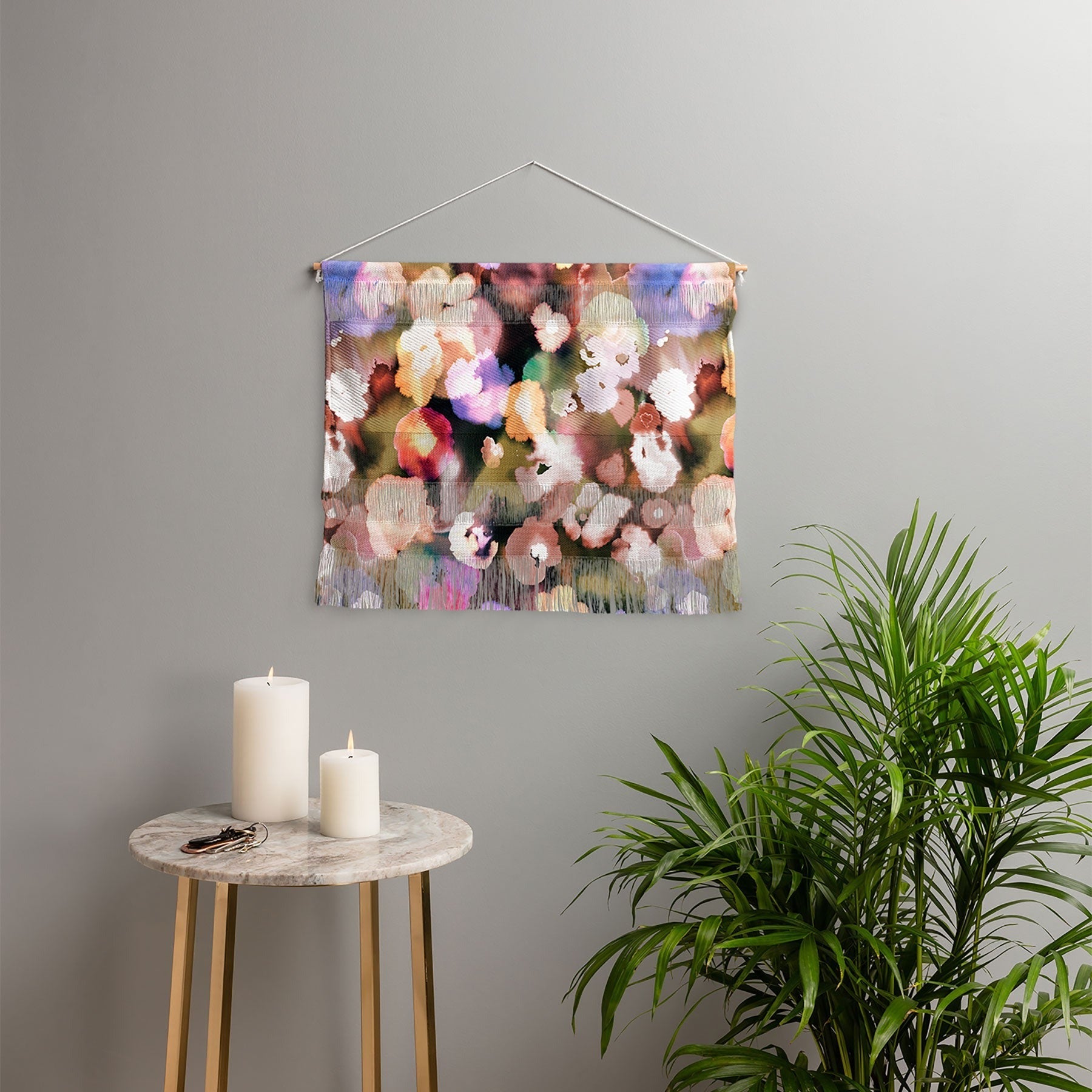 Ninola Design Botanic Retreat Ombre Abstract Watercolor Flowers Pink gold Wall Hanging Landscape