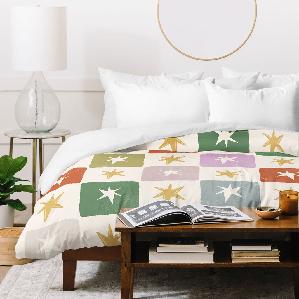 LouBruzzoni Retro Star Block Pattern Duvet Cover
