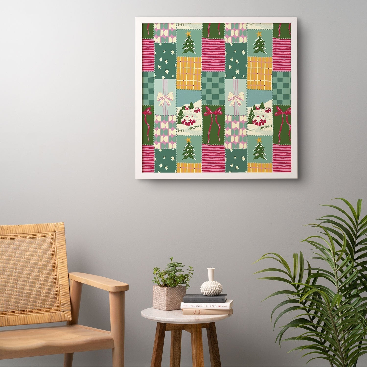 LouBruzzoni Cozy Christmas Patchwork Framed Wall Art