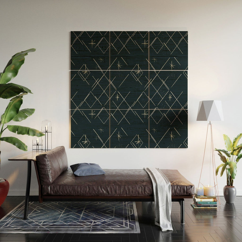 Little Om Starry Web navy Wood Wall Mural