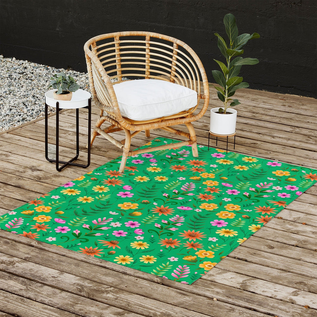 Pimlada Phuapradit Ditsy Spring Floral Green Outdoor Rug