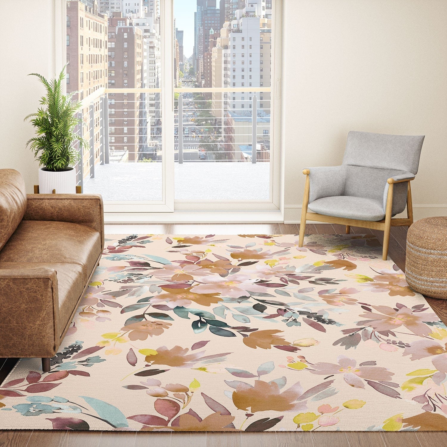 Ninola Design Botanic Retreat Floral Oleander Whimsical Soft Pink Area Rug
