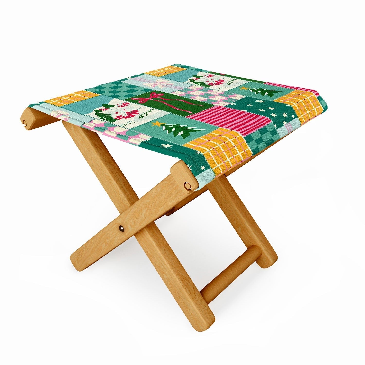 LouBruzzoni Cozy Christmas Patchwork Folding Stool