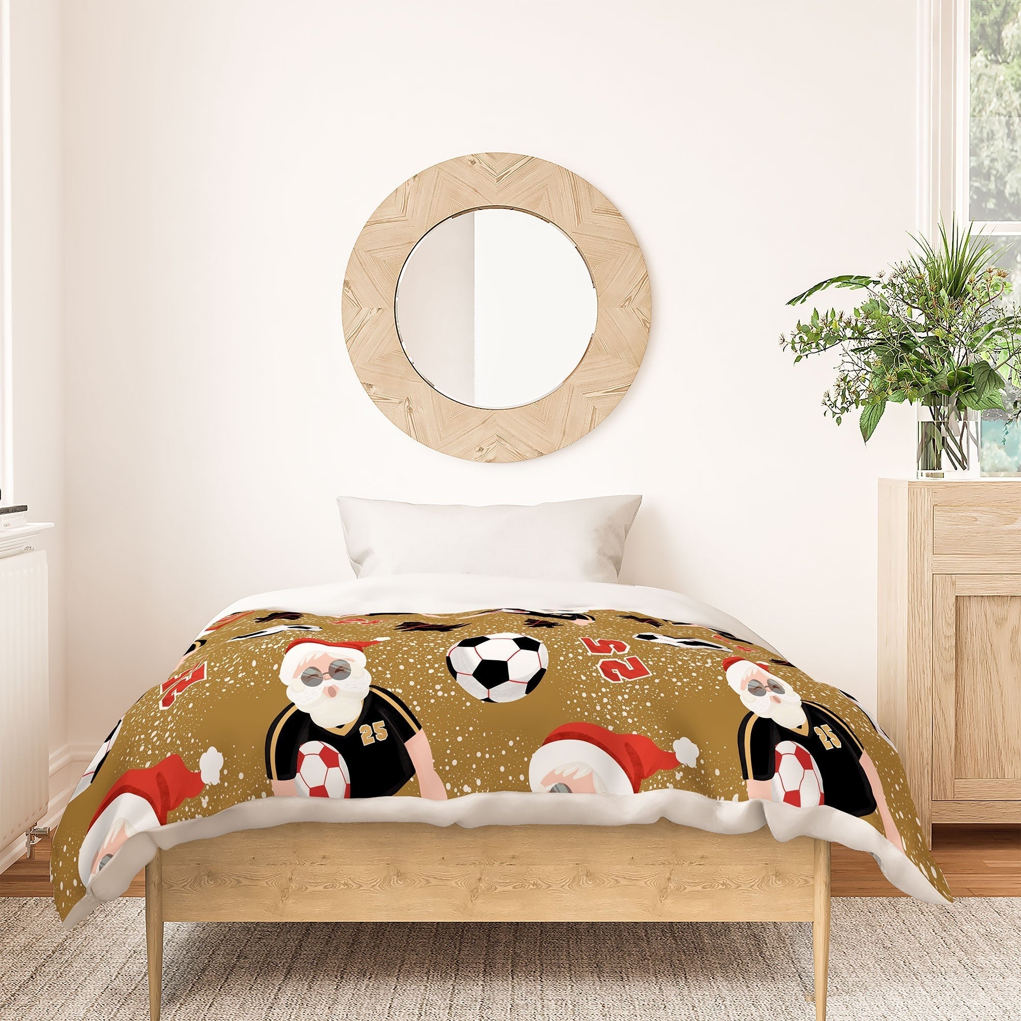 Design by Spark Sporty Soccer Santa Holiday Duvet Cover