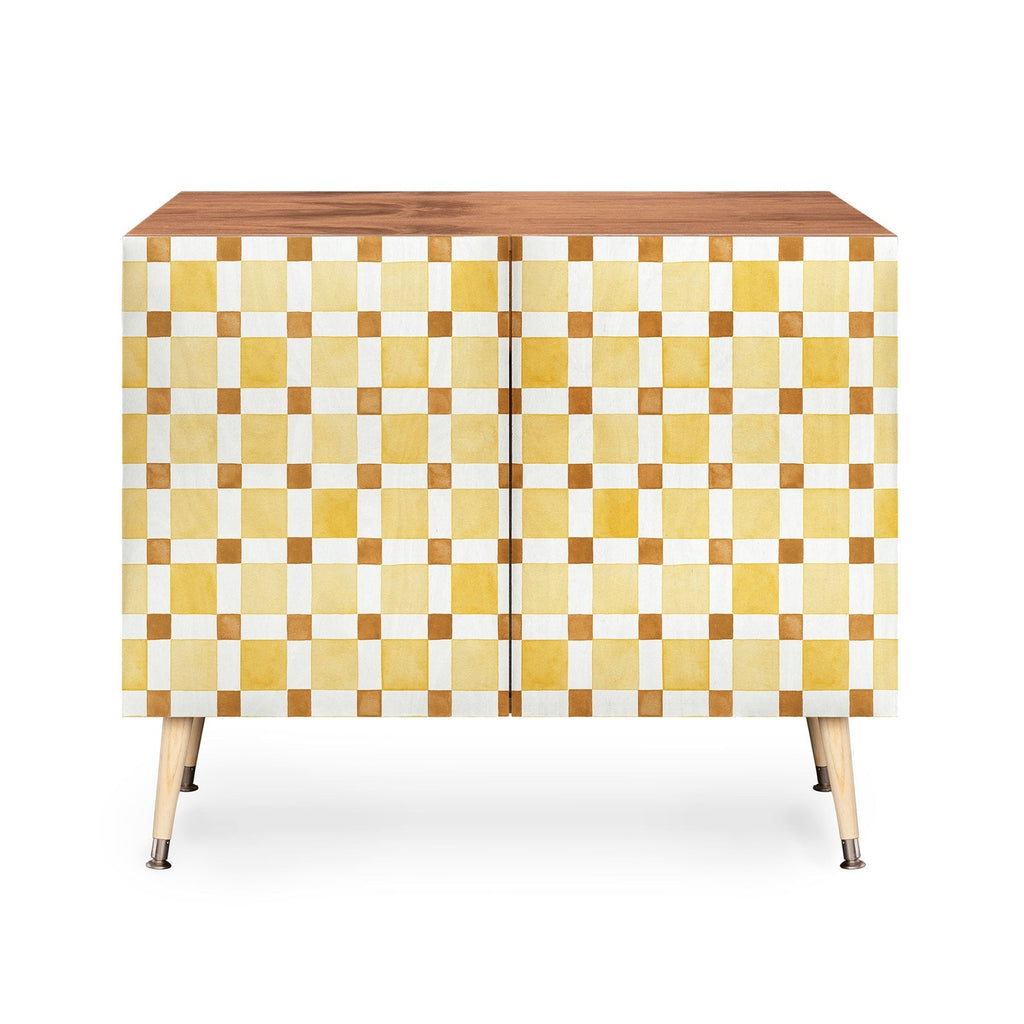 Ninola Design Everyday Artifact Checker Mosaic Tiles Geometry Yellow Credenza