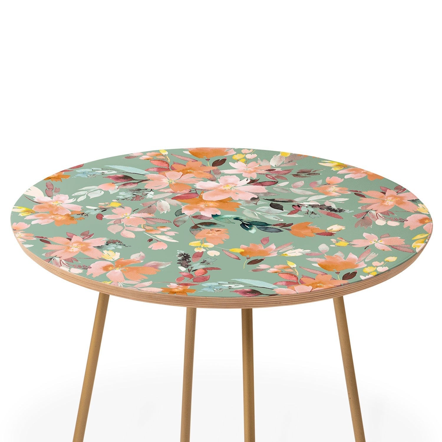 Ninola Design Botanic Retreat Floral Oleander Whimsical Teal Green Round Side Table