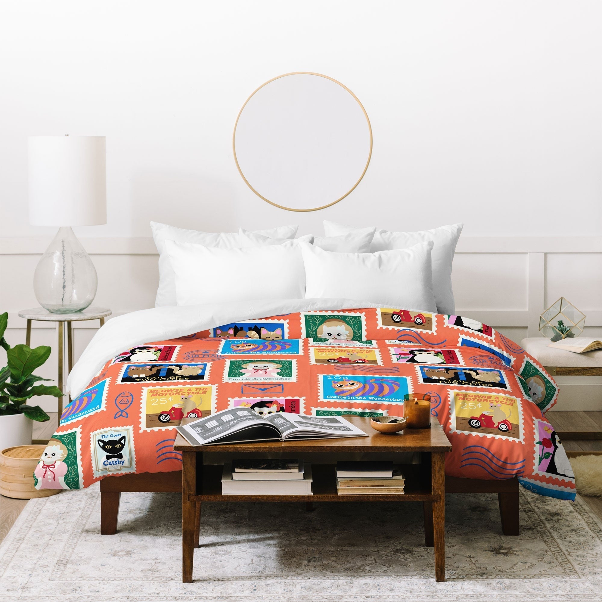 Design by Spark Classic Book Cat Stamps Duvet Cover