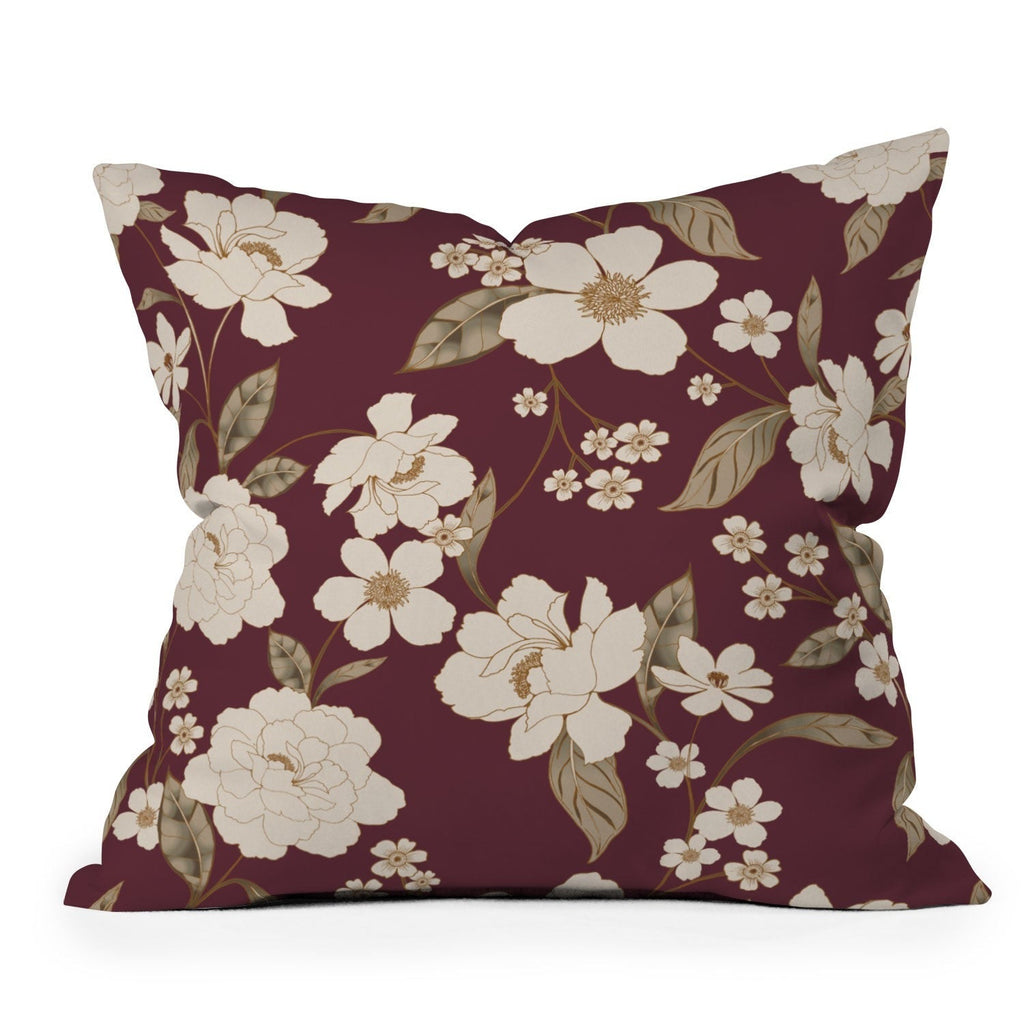 Gabriela Fuente Burgundy Floral Roberta Outdoor Throw Pillow