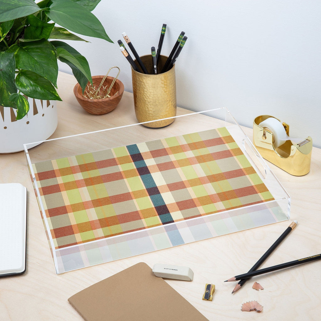 Marta Barragan Camarasa Retro Picnic Plaid Warm Tones Acrylic Tray