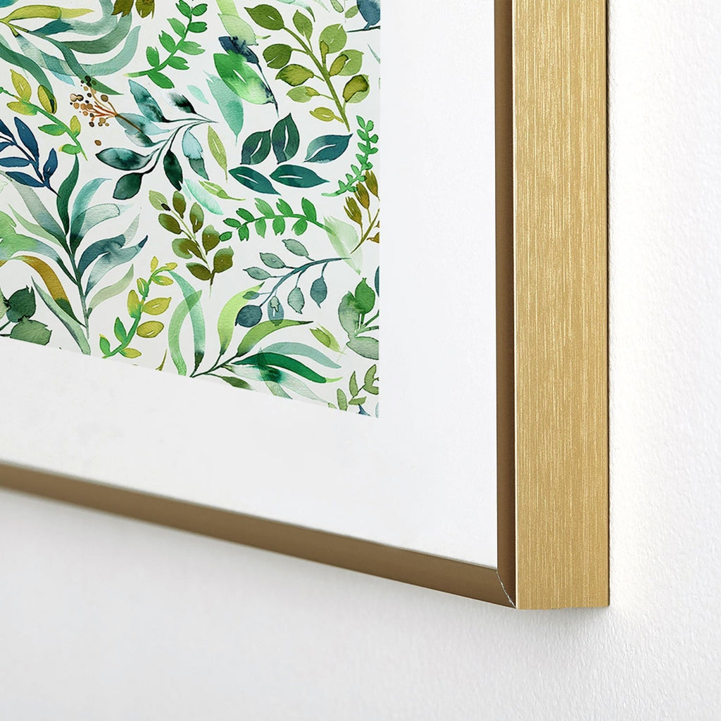 Ninola Design Botanic Retreat Loose Botanical Leaves Watercolor Green Metal Framed Art Print