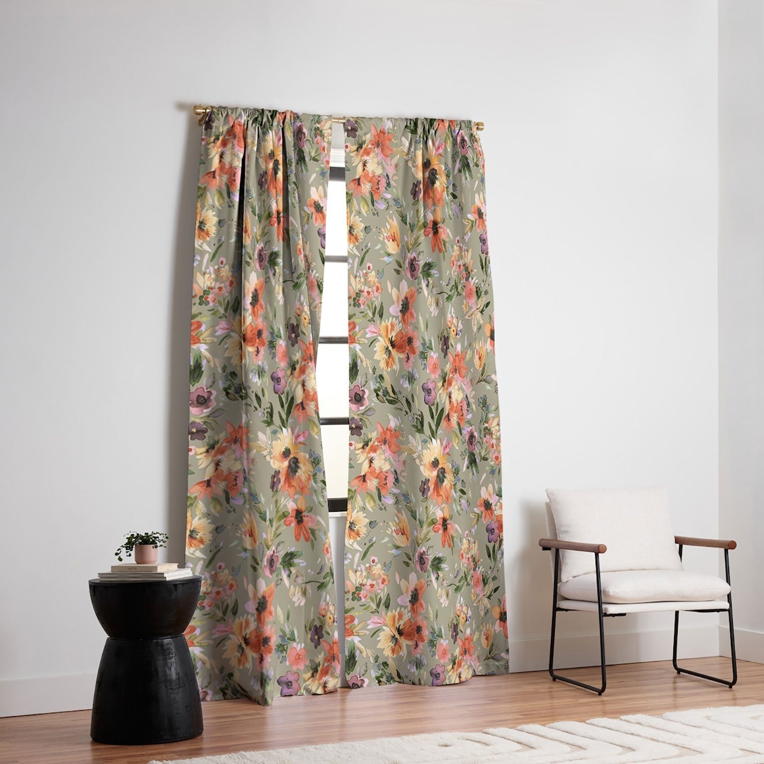 Ninola Design Botanic Retreat Painterly Tropical Flowers Sage Green Blackout Non Repeat