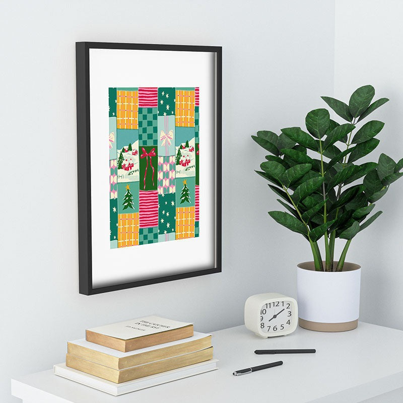 LouBruzzoni Cozy Christmas Patchwork Recessed Framing Rectangle