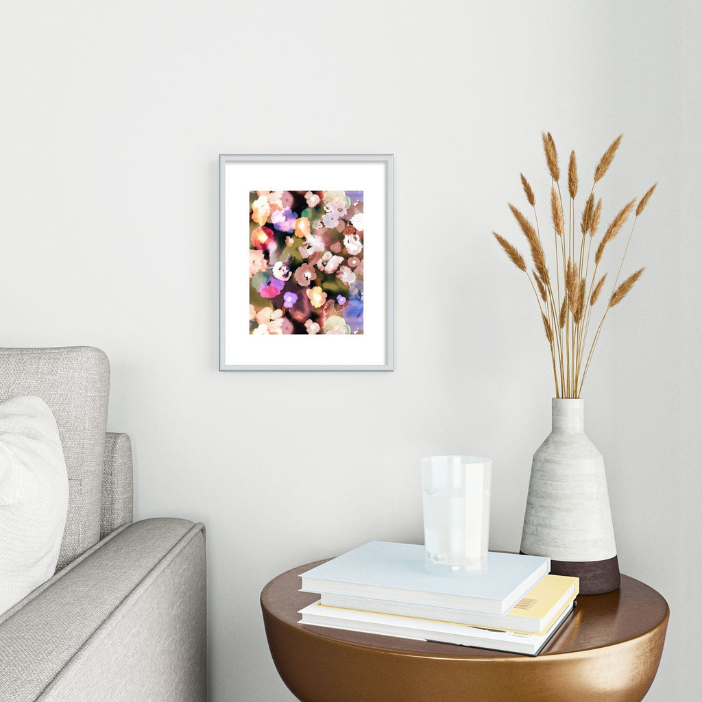 Ninola Design Botanic Retreat Ombre Abstract Watercolor Flowers Pink gold Metal Framed Art Print